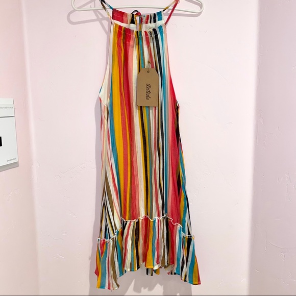 Listicle Multicolored Striped Flutter Dress - Picture 1 of 5